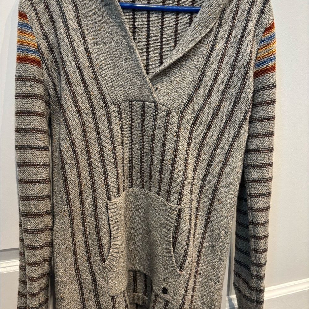 Roxy Multicolor Striped V-Neck Sweater Poncho